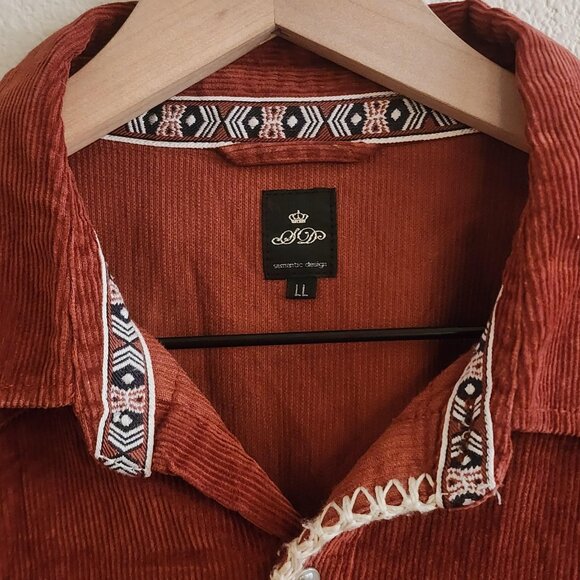 Semantic Design Shirt Mens Large Red Corduroy Western Aztec Pocket Vintage Style - Picture 8 of 14